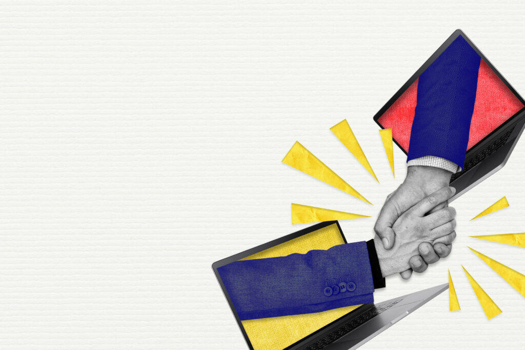 Online networking handshake marketing remixed media background - Best Rate